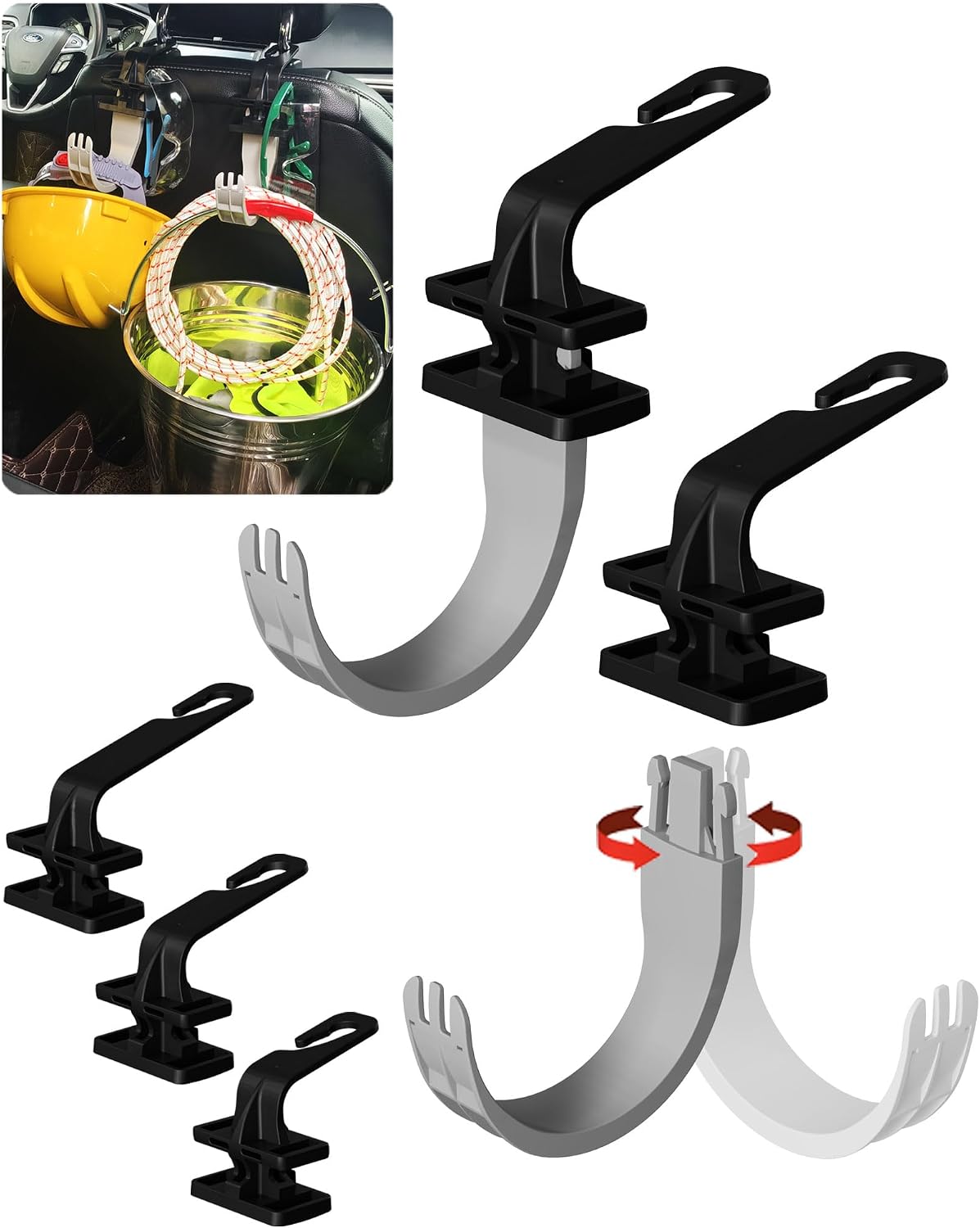 Concealable XL Hard Hat Holder for Truck, 3‑Size Heavy-Duty Car Seat Hooks