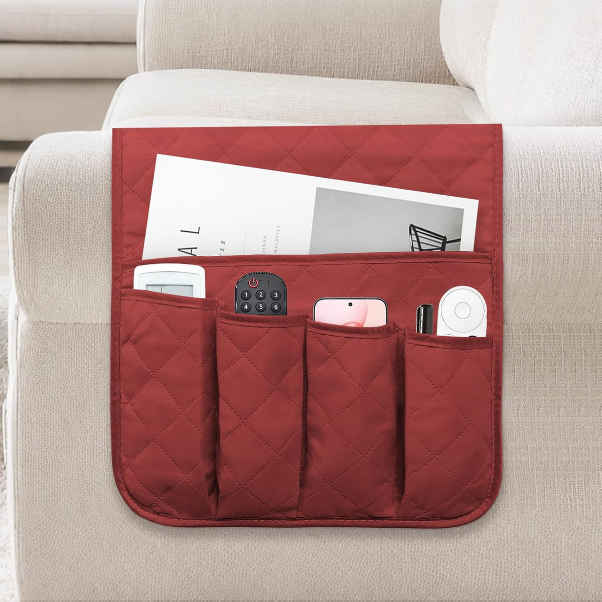 Armchair Caddy for Recliner, Non Slip Sofa Arm Organizer, Sage Gray