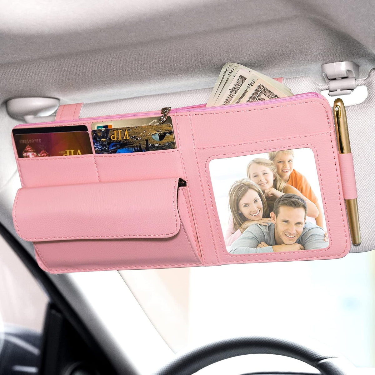 Pink Car Sun Visor Organizer, Multi-Pocket Storage Pouch for Trucks & SUV