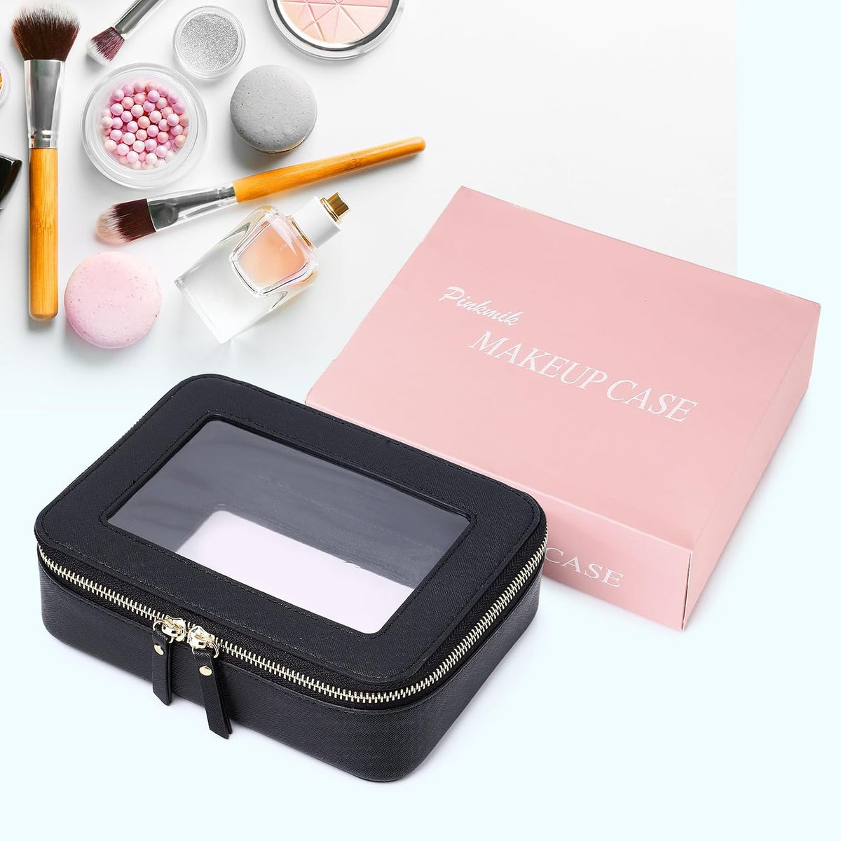 Pinkmik Clear Makeup Bag, (Black, M)