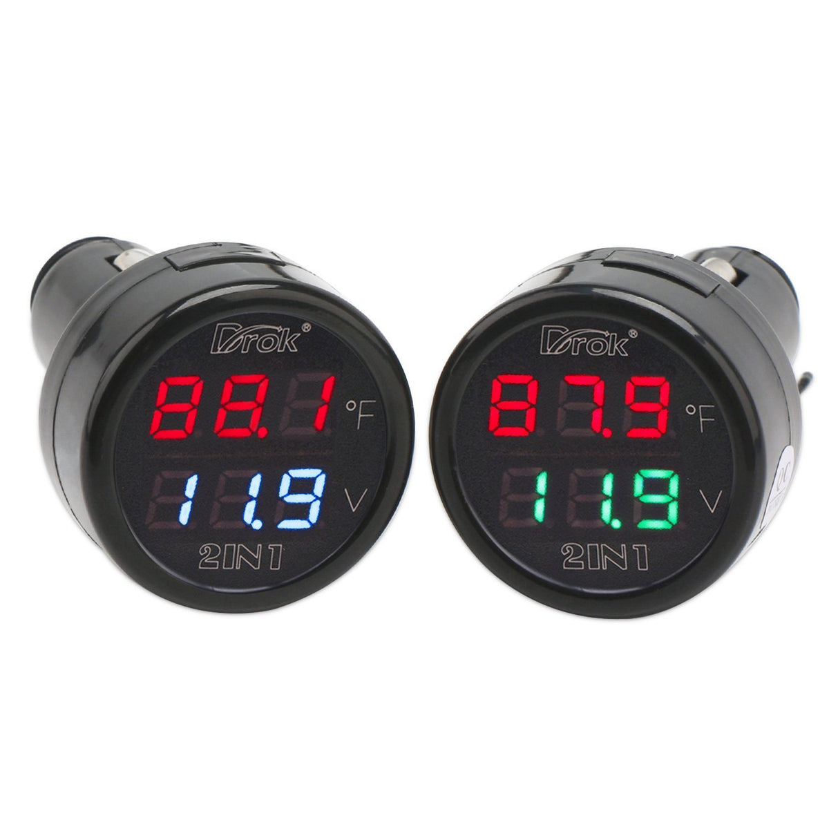 DROK Digital Voltage Temperature Monitor, Car Charger USB Charge for Car Battery Voltmeter Thermometer 12V 24V Temp Volt Tester Multimeter