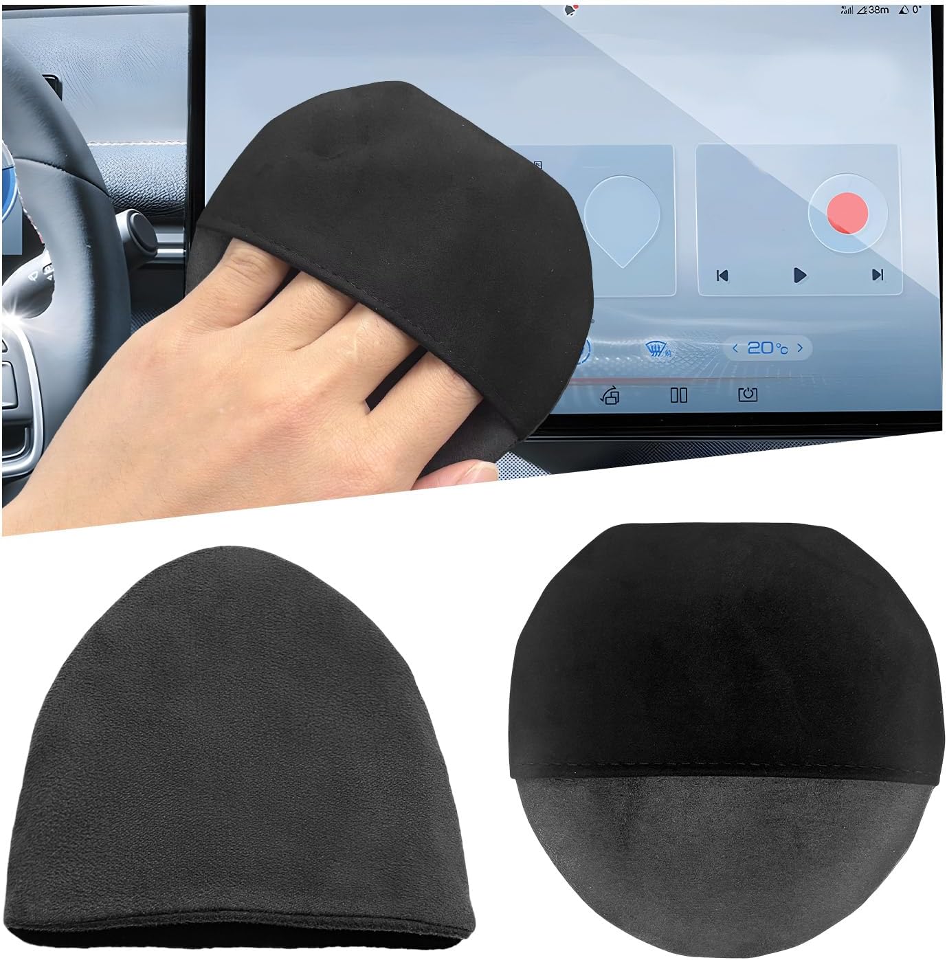 Ohleats Car Screen Cleaner, Microfiber Auto Screen Cleaning Pad, Foldable Touch Screen Cleaner Cloth for Vehicle Dashboard LCD Display, Interior Car Accessories (Square+Round)