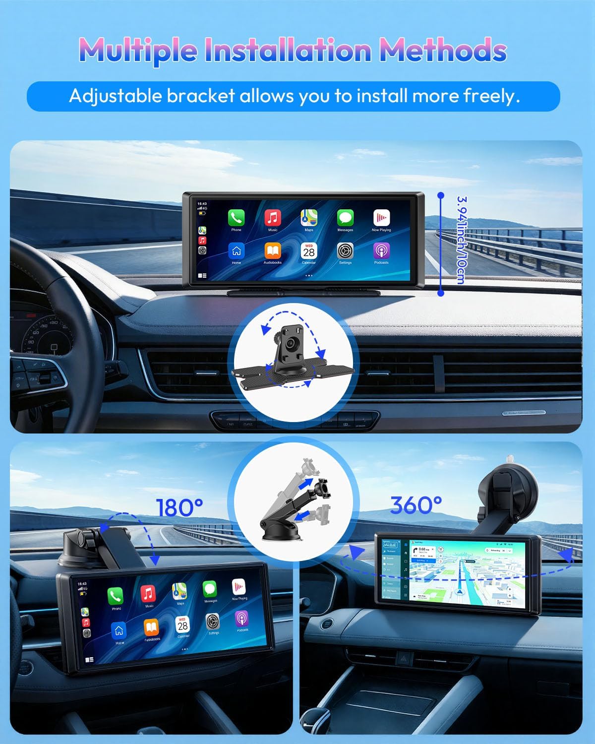 ESSGOO 8.1" Wireless CarPlay & Android Auto Screen for Car with HD Back Cam
