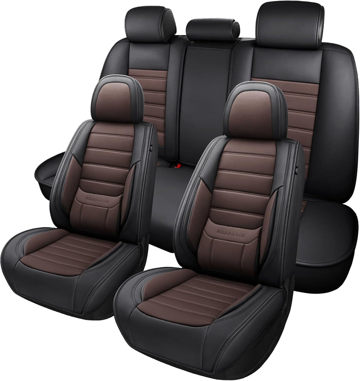 MINGBRON Black Car Seat Cover with Lumbar Support, Car Seat Protector Waterproof, Nappa Leather Car Seat Cushion, Car Seat Covers Front Seats and Back Fit for Most Cars
