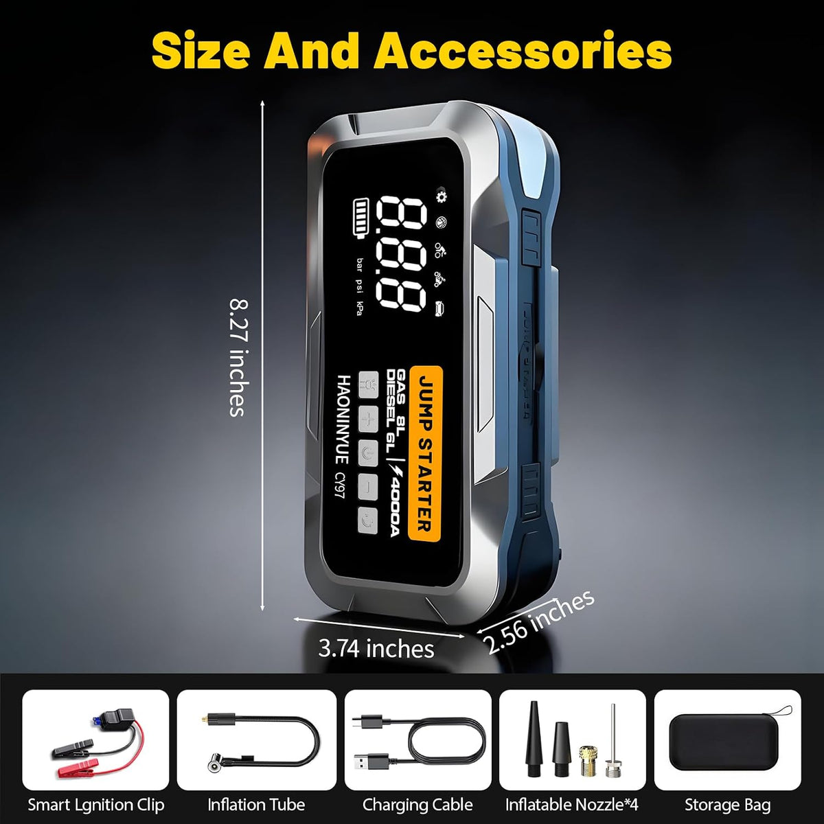 4000A Jump Starter with Air Compressor, 150PSI for Car