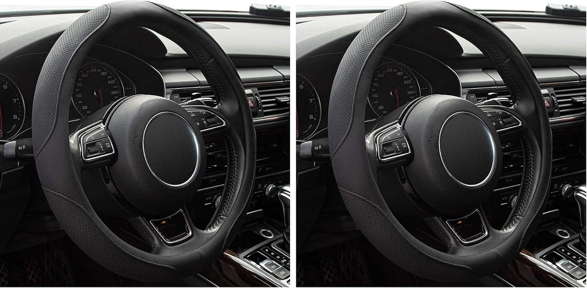 Car Steering Wheel Cover,14.5-15 Inch Black Universal Microfiber Leather Covers Breathable Anti-Slip Odorless Steering Wheels Accessories for Men Women