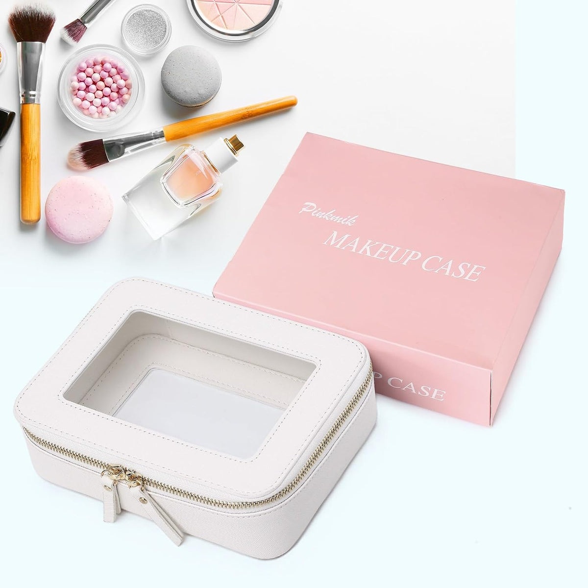 Pinkmik Clear Makeup Bag, (White, M)