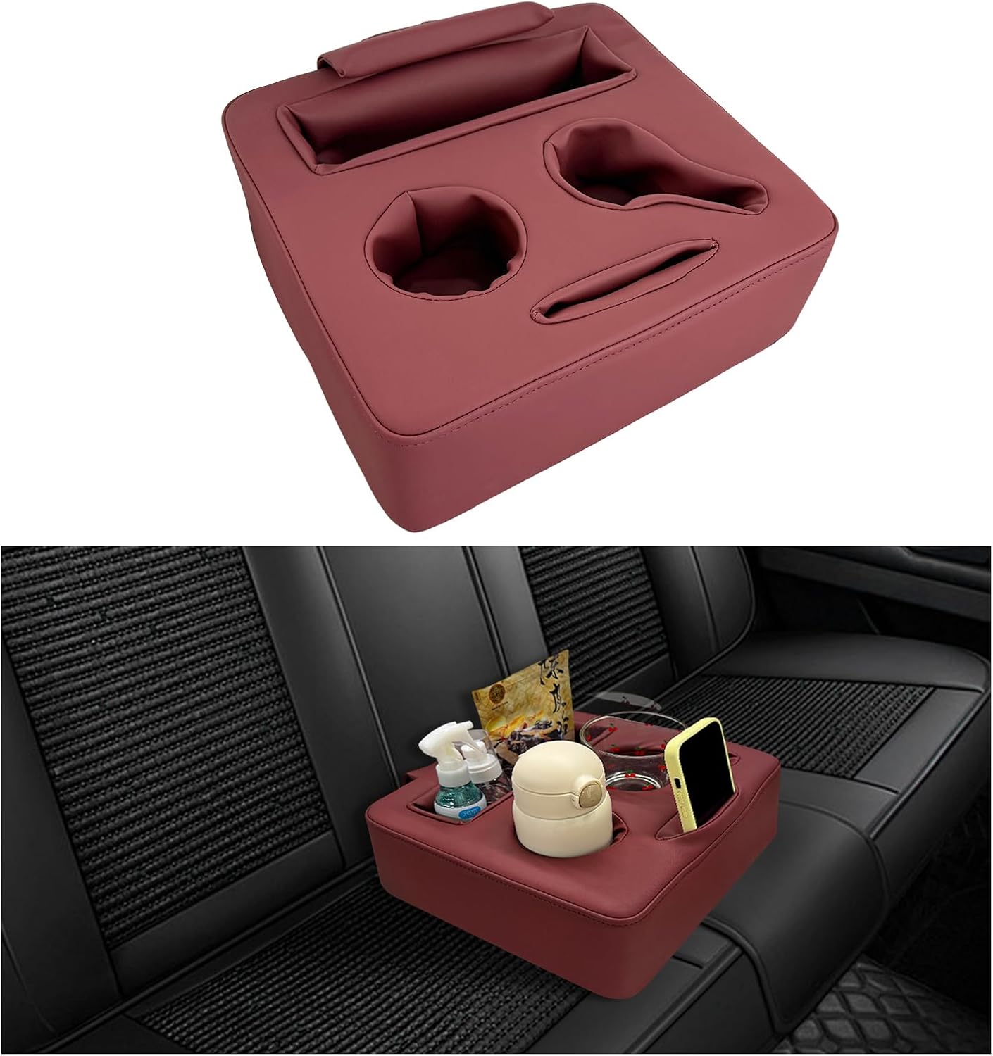 Kewucn Car Back Seat Organizer, Leather Sofa Cup Tray, Waterproof Pillow to Store Drink Snack Phone, Universal Auto Cup Holder for Car, RV, Sofa, Bed (Black)