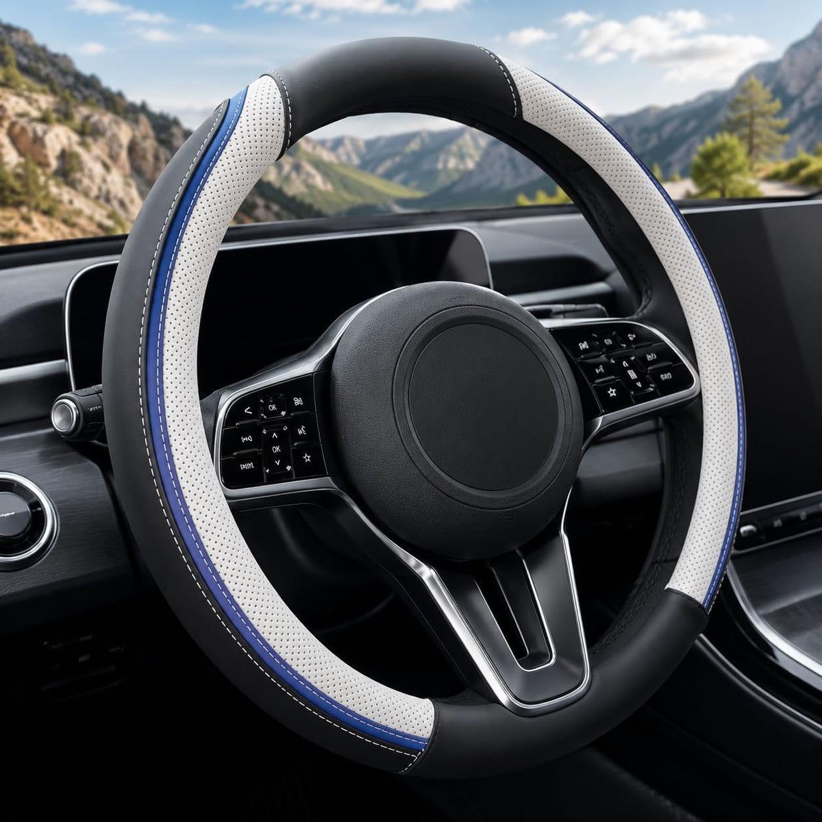 Car Steering Wheel Cover PU Leather Anti-Slip Protector Black