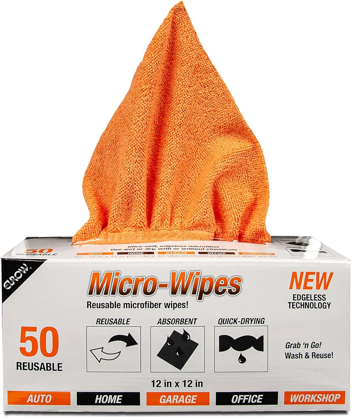 Eurow 200GSM Microfiber Cleaning and Drying Cloths with Dispenser Box, Reusable, Streak-Free, Scratch-Free, Ultra Absorbent, Edgeless for All Surface Types, 12x12in, 50-Pack, Yellow