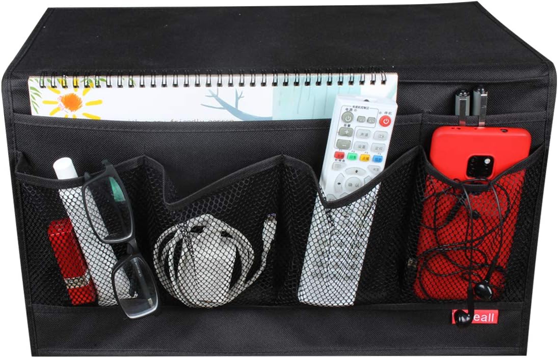 Bedside Storage Organizer with 6 Pockets, Bedside Caddy, Table Cabinet Storage Organizer, TV Remote Control, Phones, Magazines, Tablets, Accessories, Grey