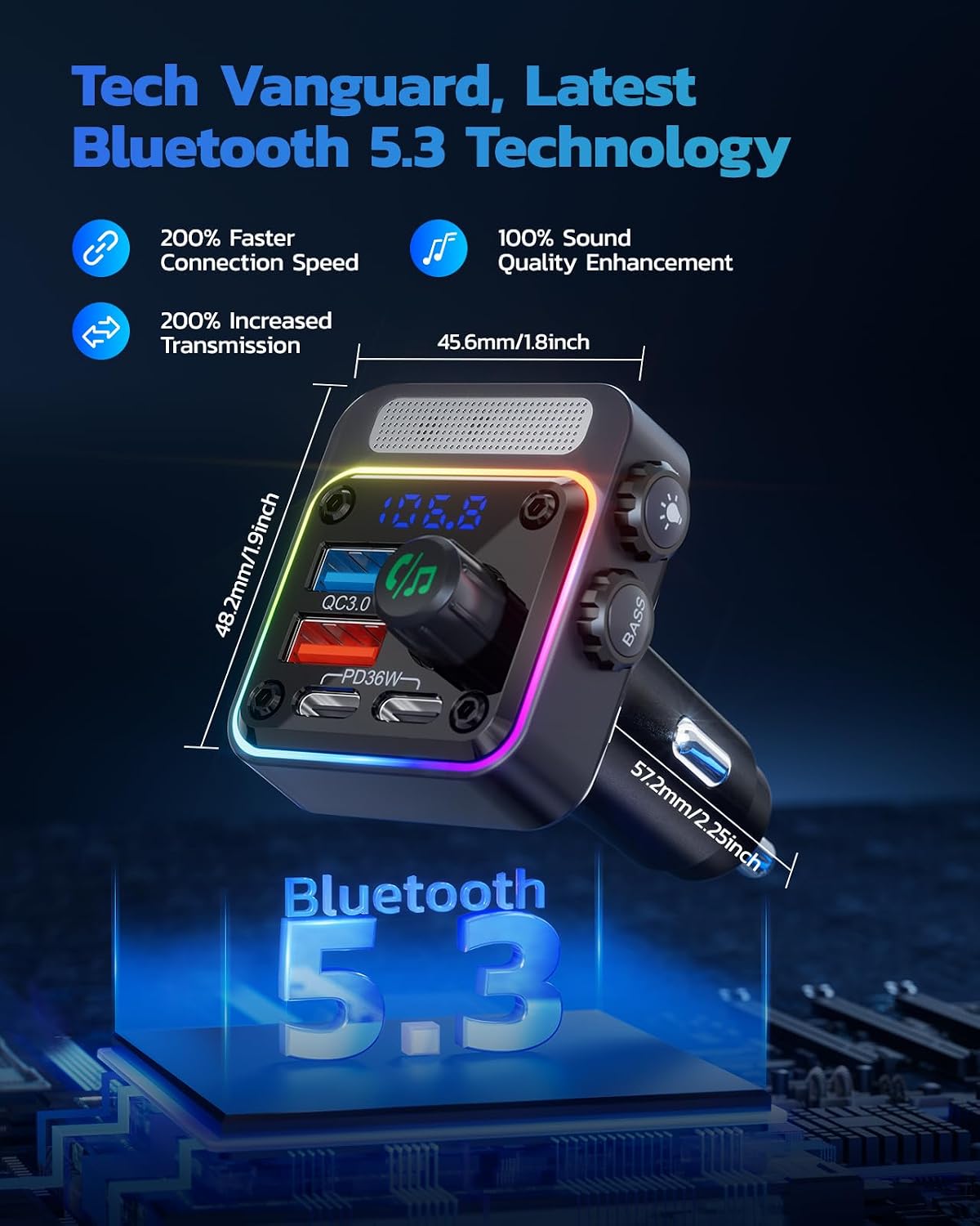 Nulaxy Nulaxy 2026 KM18 Upgraded 48W Bluetooth 5.4 Car FM Transmitter-KM18 Plus & 54W Bluetooth 5.3 Car Adapter-NX16
