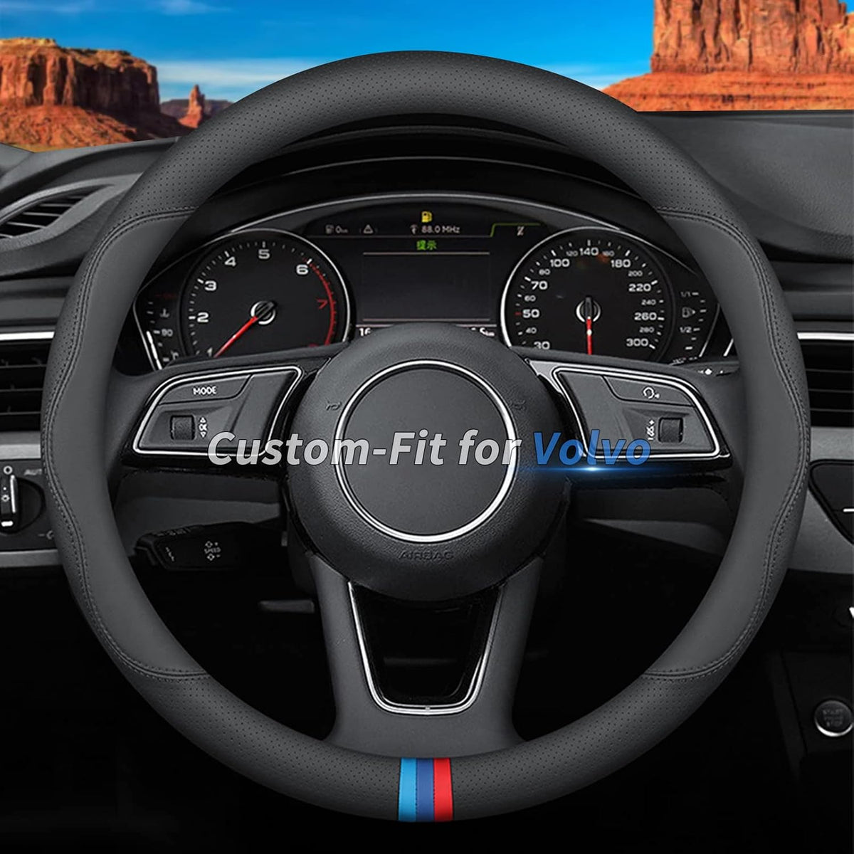 Deer Route Custom-Fit for GMC Steering Wheel Cover, Premium Leather Car Steering Wheel Cover with Logo, Non-Slip, Breathable, for GMC Accessories (B-Style,for GMC)