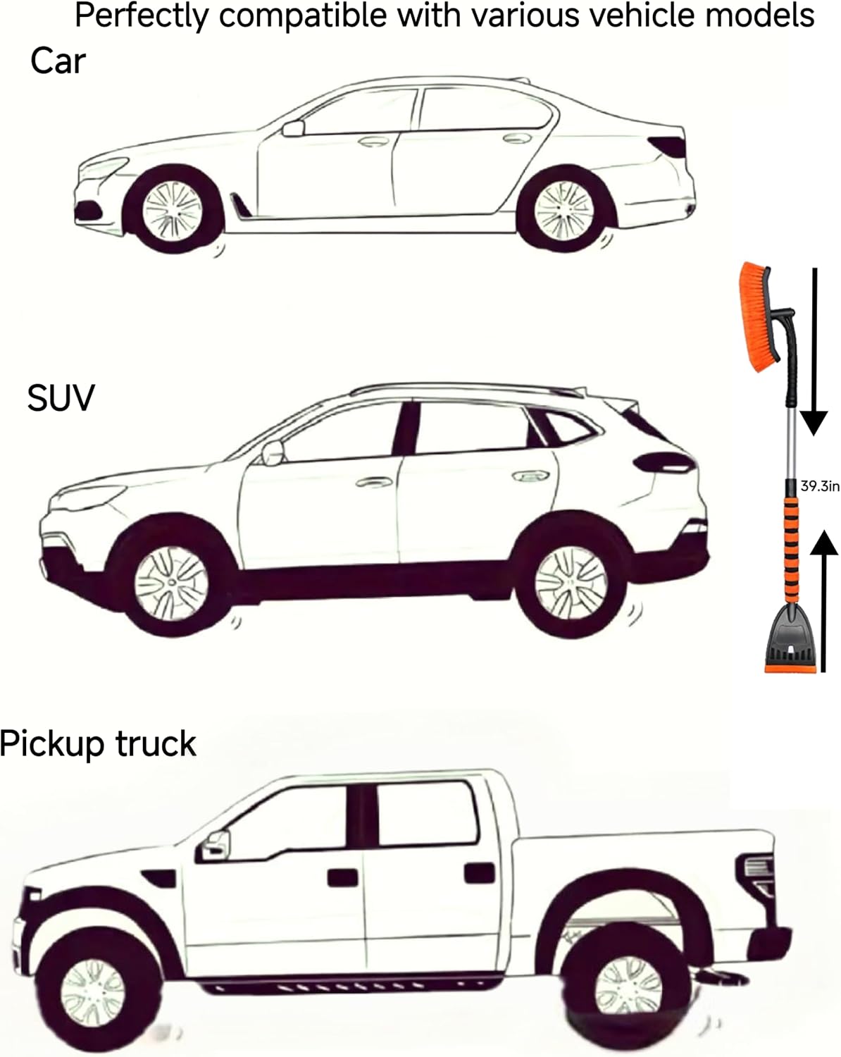 MUSM Snow Brush for Car, Extendable Ice Scraper with 39" Reach
