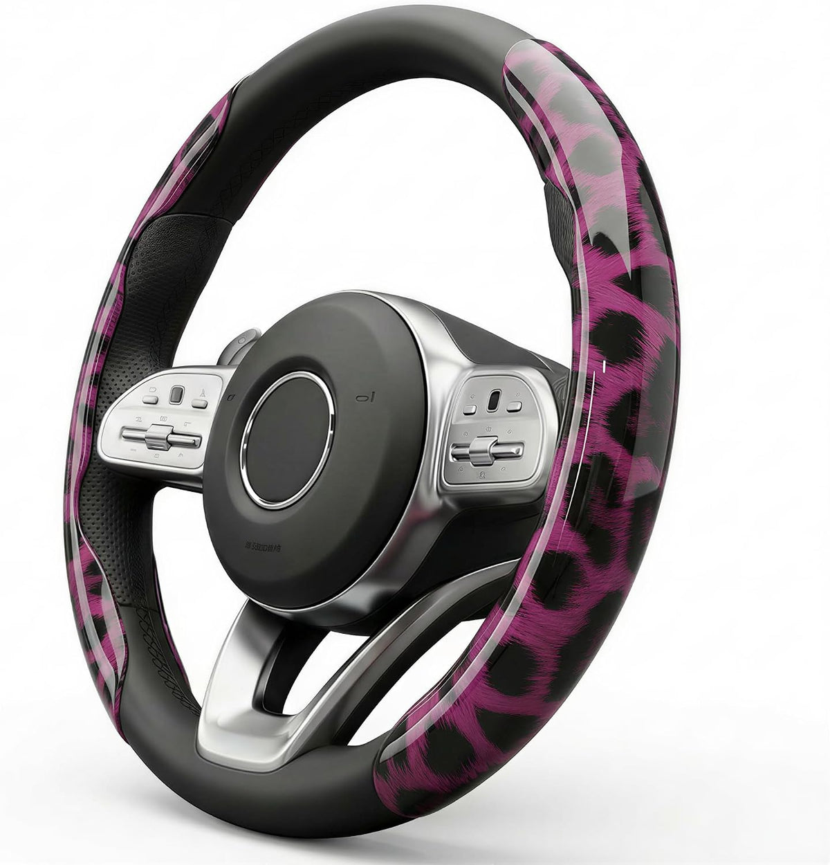 Leopard Print Steering Wheel Cover for Women, 2-Piece Snap-On