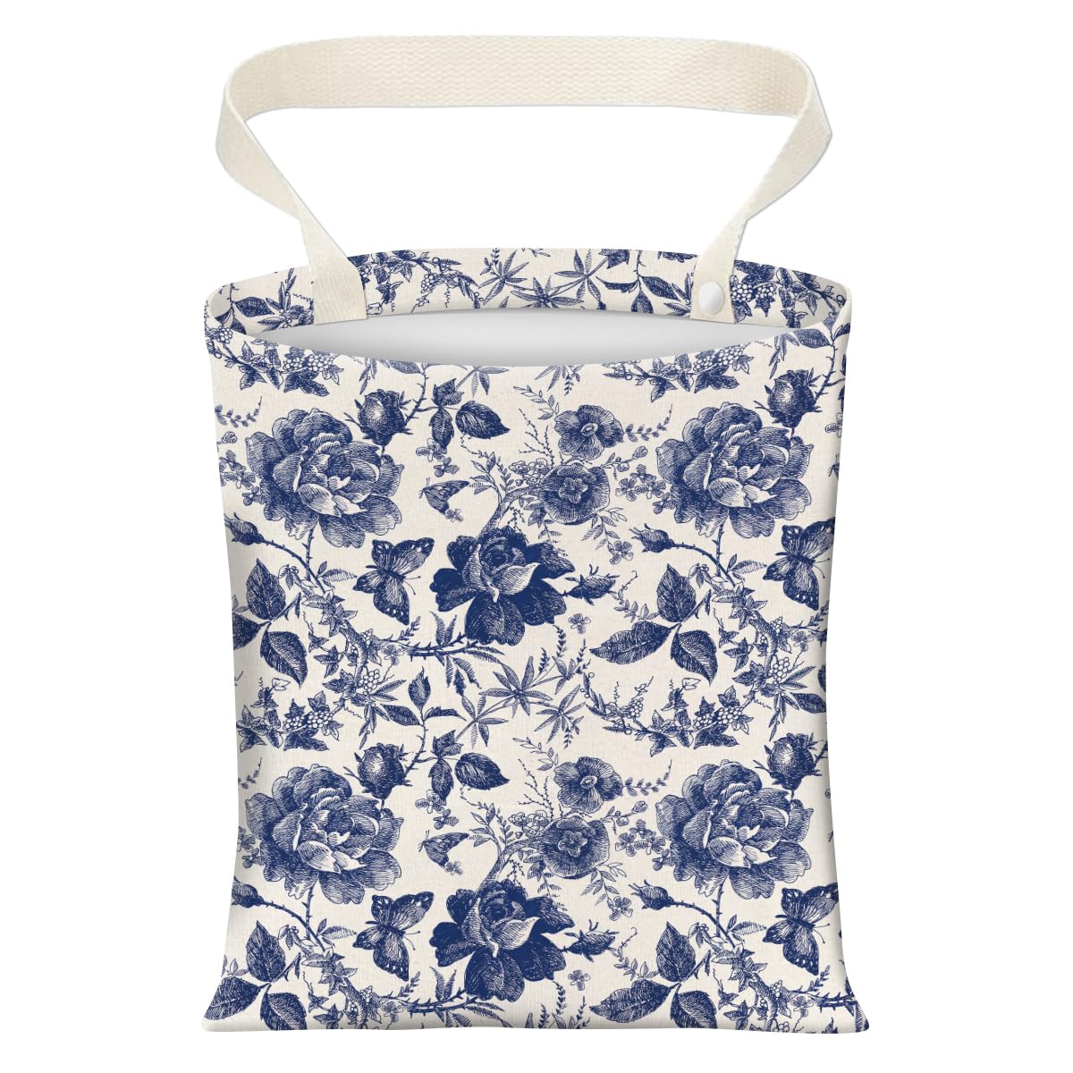 Cute Car Trash Can, Hanging Canvas Car Back Seat Organizer and Storage Bag, Funny Car Trash Bag For Travelling, Outdoor Abstract Blue Flowers