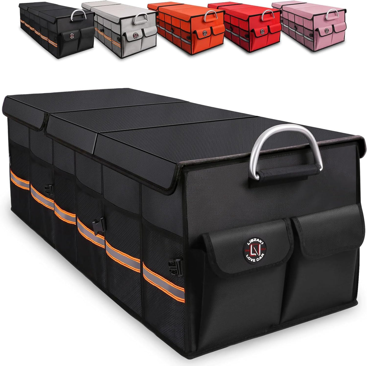 Trunk Organizer, LIBZAKI Cargo Organizer, Premium Multi Compartments Collapsible Portable Trunk Storage for auto, SUV, Truck, Minivan -Grey