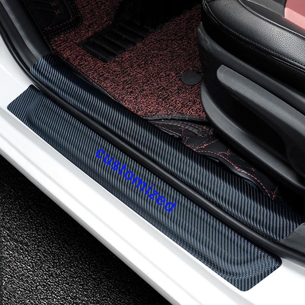Red Customized Model For Subaru Crosstrek Forester Impreza Outback Ascent Carbon Fiber Style Leather Door Sill Protector Scuff Plate Cover Guard Sills Protector Trim,Welcome Pedal Protect 4PCS