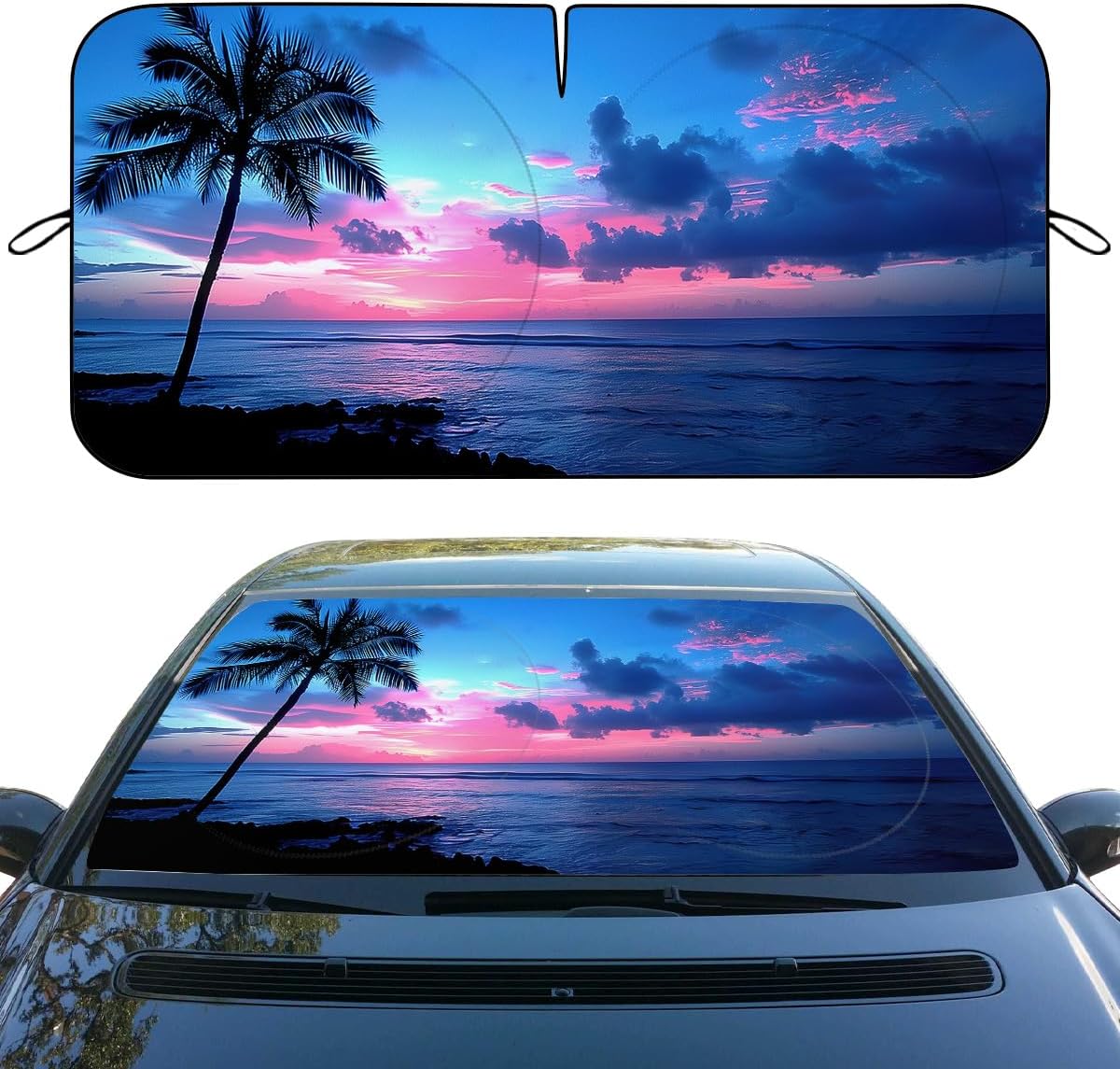 Japanese Cherry Blossoms Car Windshield Sunshade - Folding Red Sun Heatshield Front Window Sun Shade Visor Protector for Sedan, Truck, SUV - 59" L x 31.5" W
