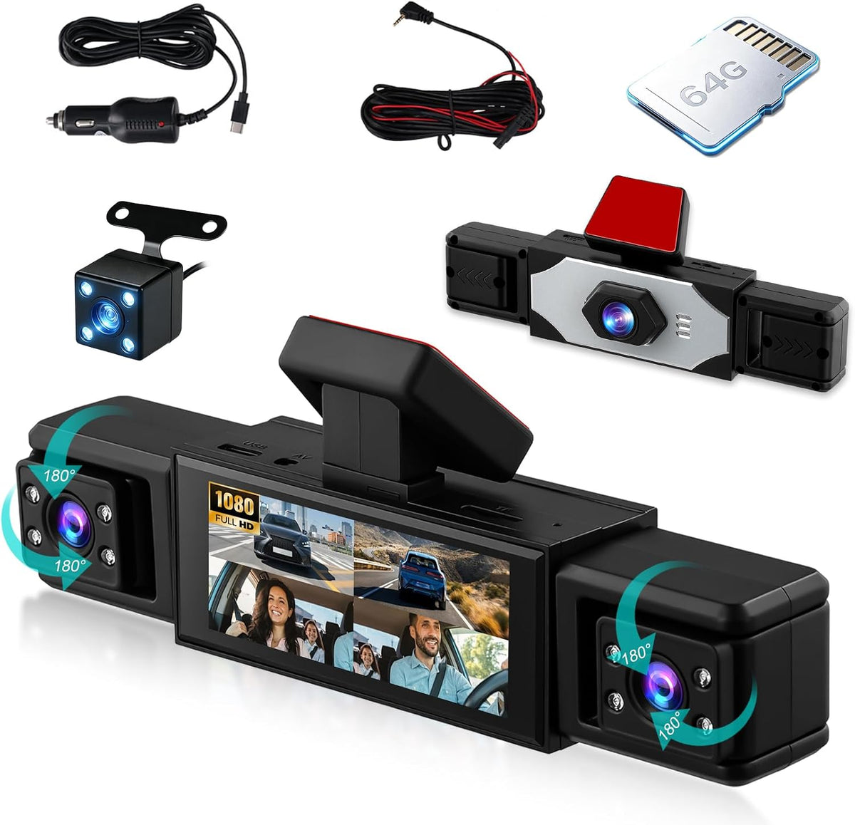 4 Channel 360° Dash Cam 1080P Front and Rear