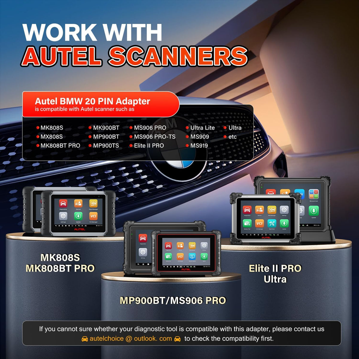 Autel Original 20 Pin to 16 Pin OBD2 Cable for BMW