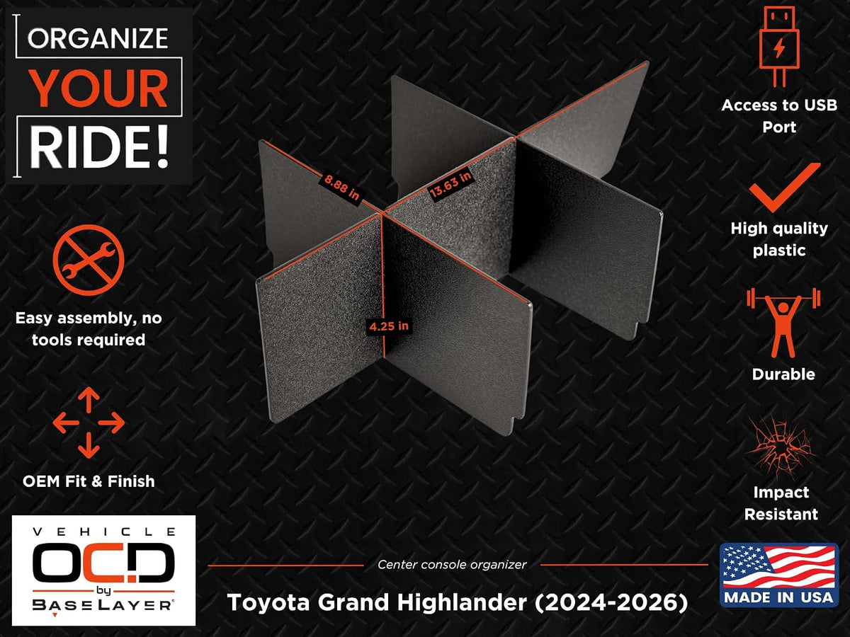 Vehicle OCD - Center Console Organizer for Toyota Grand Highlander (2024-2026) - Made in USA - SLX198