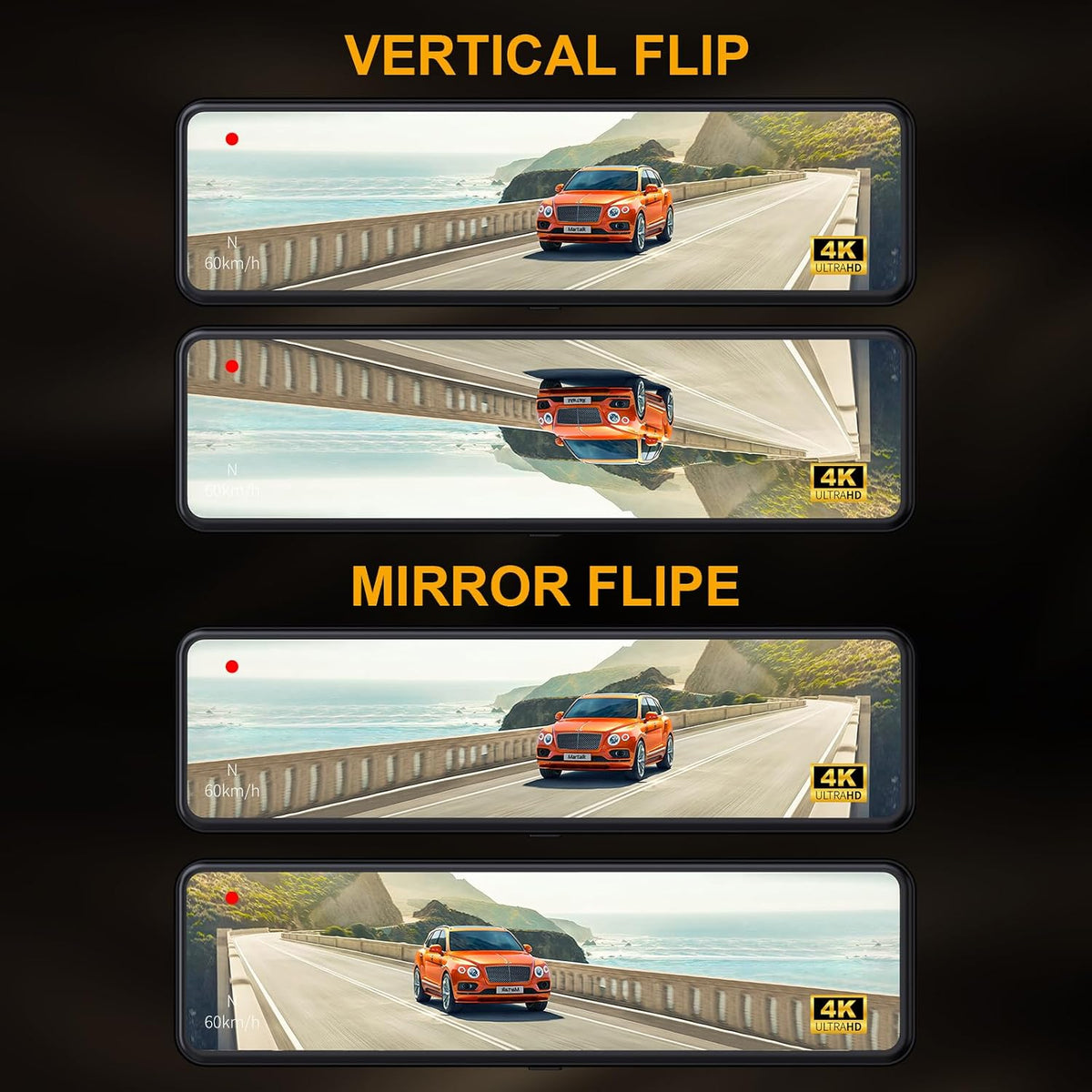3 Channel Mirror Dash Cam with Front 4K, in-Cabin & Rear 1080P Cameras, Enhanced Night Vision, G-Sensor & Parking Monitor, 64GB Card Included, Triple Rear View Mirror Camera for Cars & Trucks