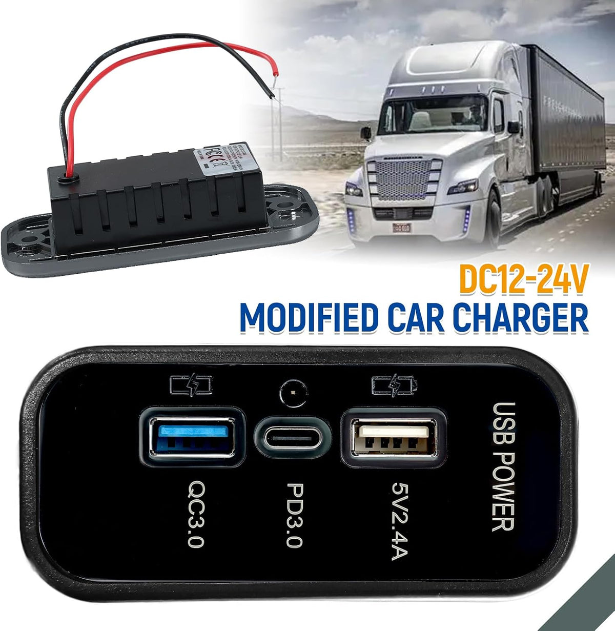 3 Ports 12V RV USB Outlet 45.5W, 2PCS PD3.0 Type-C Quick Charge & Dual USB A Port 3.1A Panel Wall Mount, Automotive Car Socket Charger Adapter for RV Marine Boat Bus ATV Motorcycle Truck, 2PCs Black
