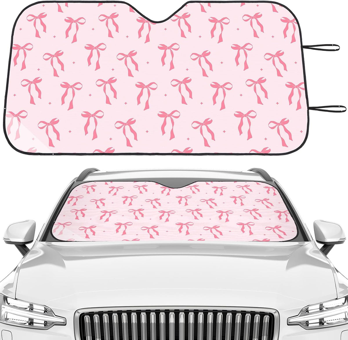 DaisyInner Pink Floral Car Windshield Sun Shade Cute Bow Cars Visor Front Windshield Sun Protector to Keep Cooler Vehicle Automotive Sunshade Interior Heat and UV Protection 55 x 27.6 Inch
