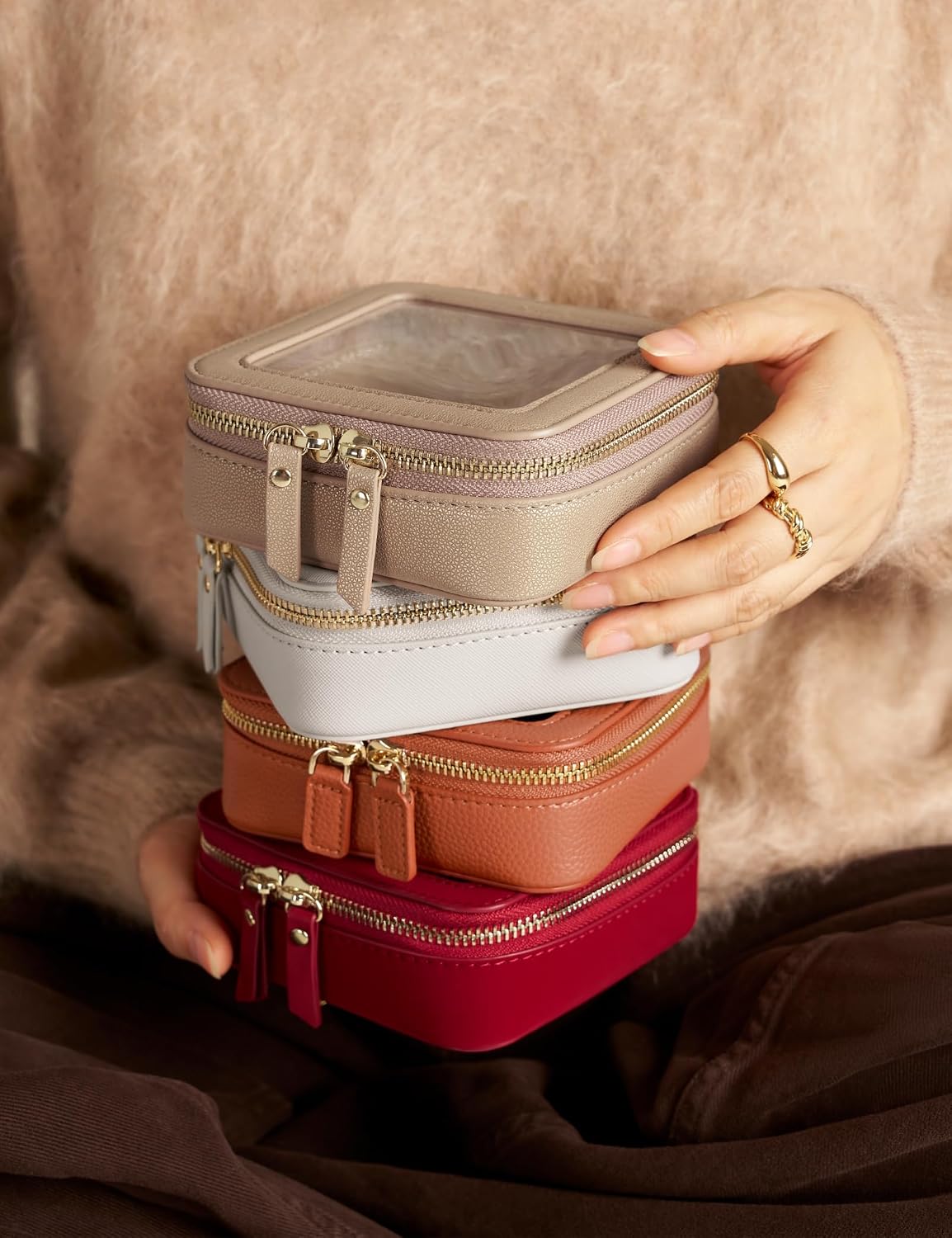 Popvibe Small Makeup Pouch Clear Makeup Bag for Purse Travel Mini Bag for Women for Essentials Cute Cosmetic Case Traveling Small Toiletry Bag Portable Mini Pouch for Car Organizer Bag Gold