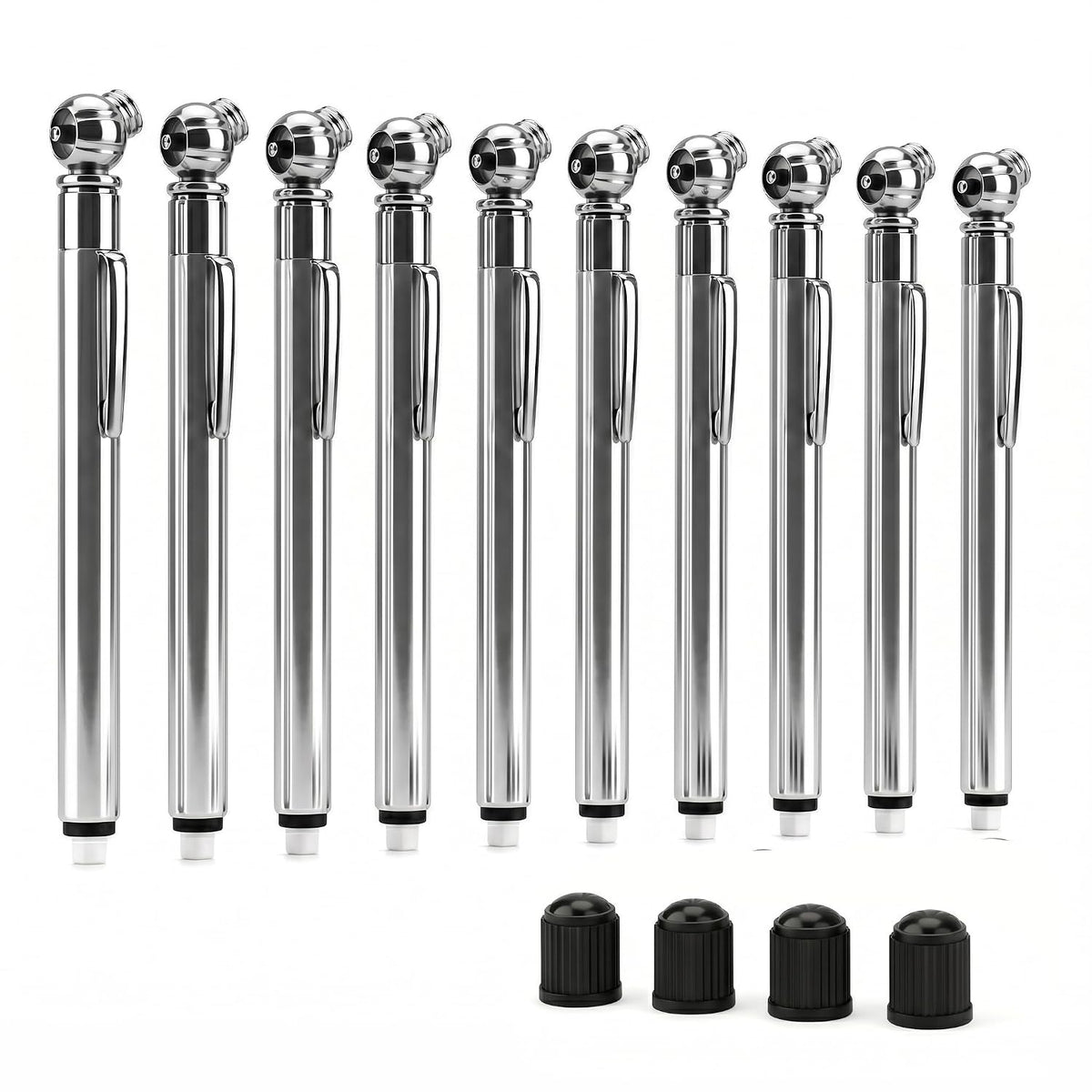 MEANLIN MEASURE Angled Tire Pressure Gauge with 4 Tire Caps,Dual Head Air Pressure Gauge 5 Pcs,Pressure Range 20-120PSI