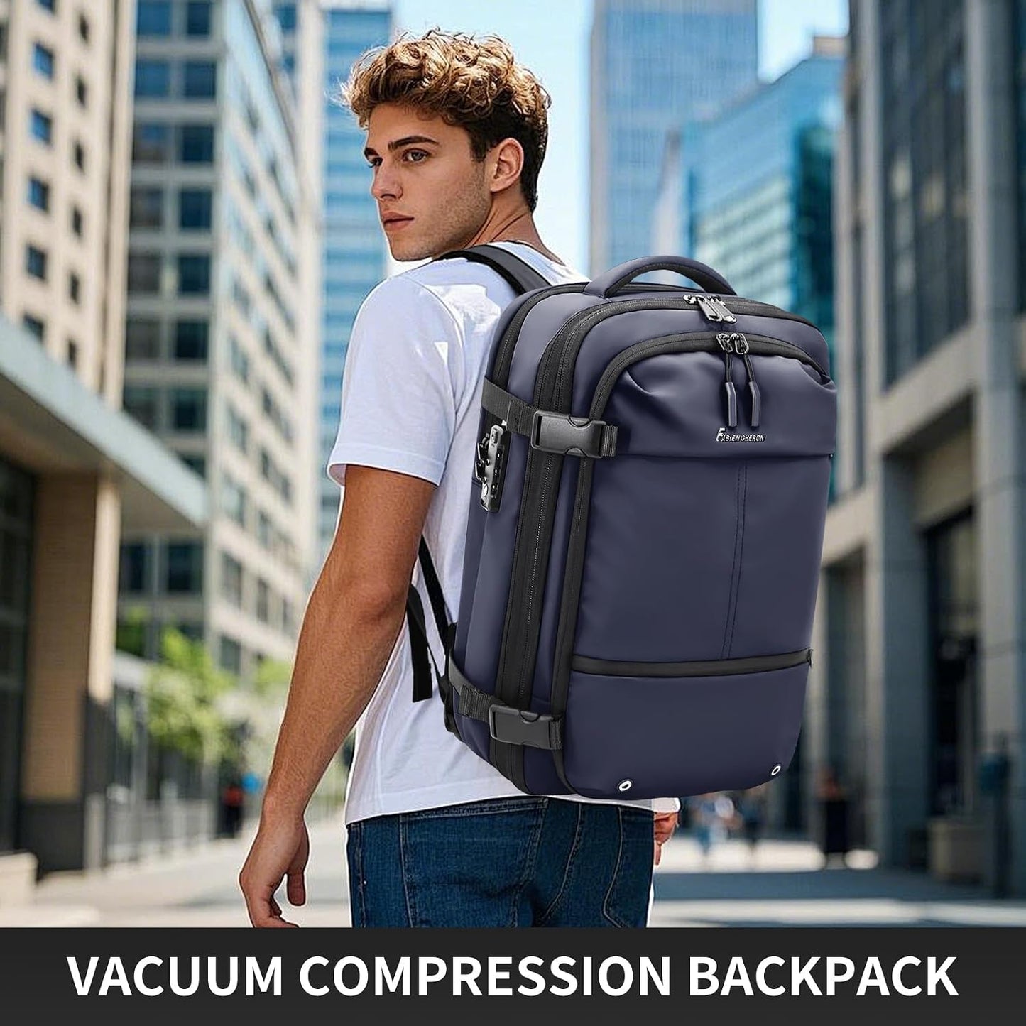 Travel Backpack with Vacuum System,60L Expandable Vacuum Backpack Travel with TSA Lock,17.3 inch Laptop Backpacks Vacpack Backpacks with Vacuum(Blue,External Air Pump)