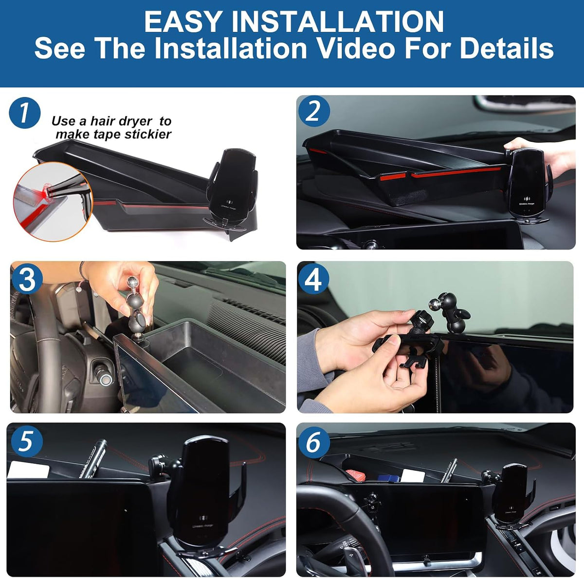 for Corvette C8 Center Console Tray Phone Holder Mount Organizer,360 Degree Rotatable Phone Holder Stand Navigation Screen Rear Storage Box Organizer Tray for Corvette C8 2020-2024 2025 (Style B)