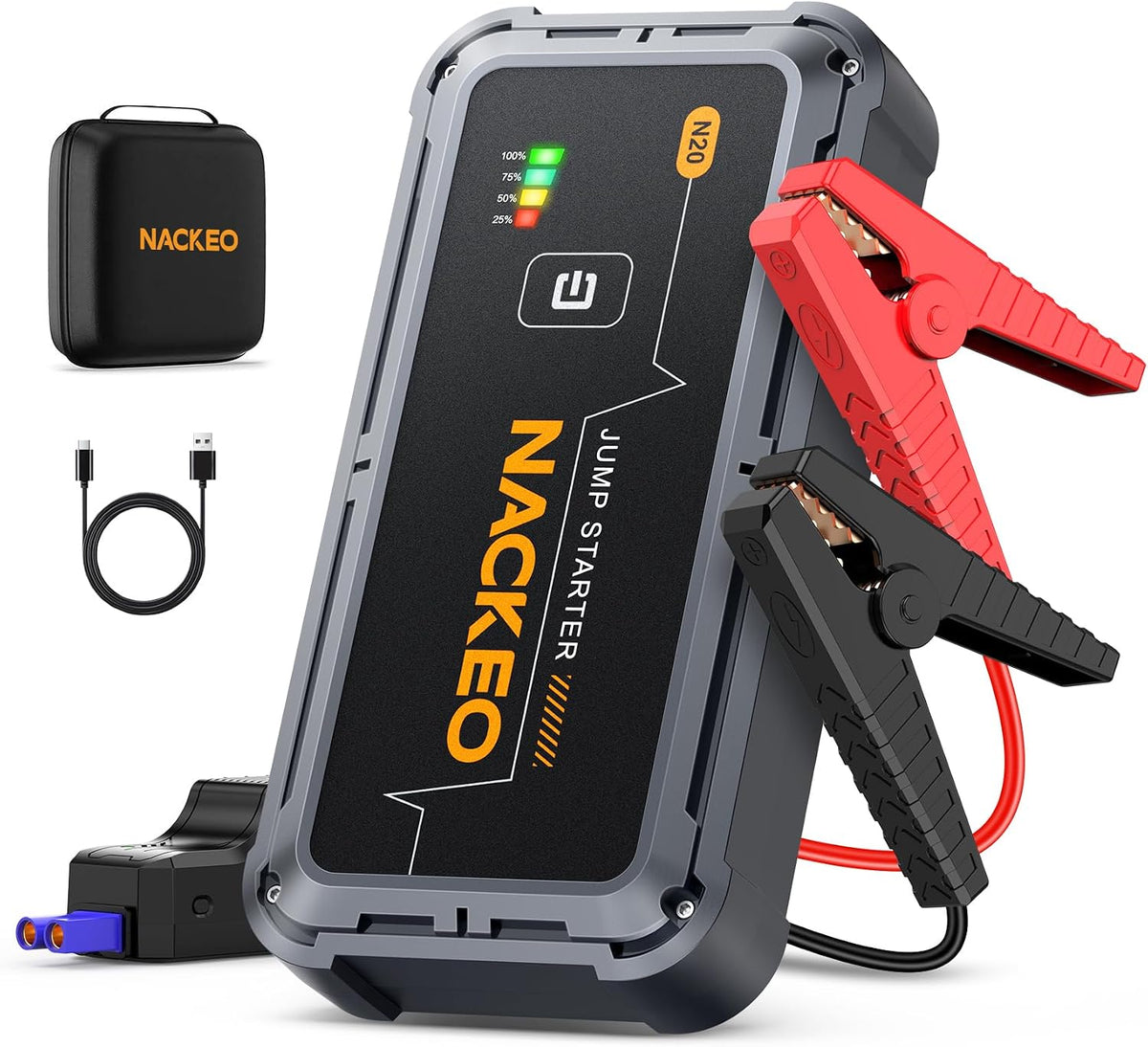 Portable Car Battery Jump Starter 5000A Car Jump Starter Battery Pack (9.0L Gas/8.5L Diesel), 12V Jump Box Car Battery Jumper Starter Portable Jumper Cables, Fast Charge, Lights, Compact