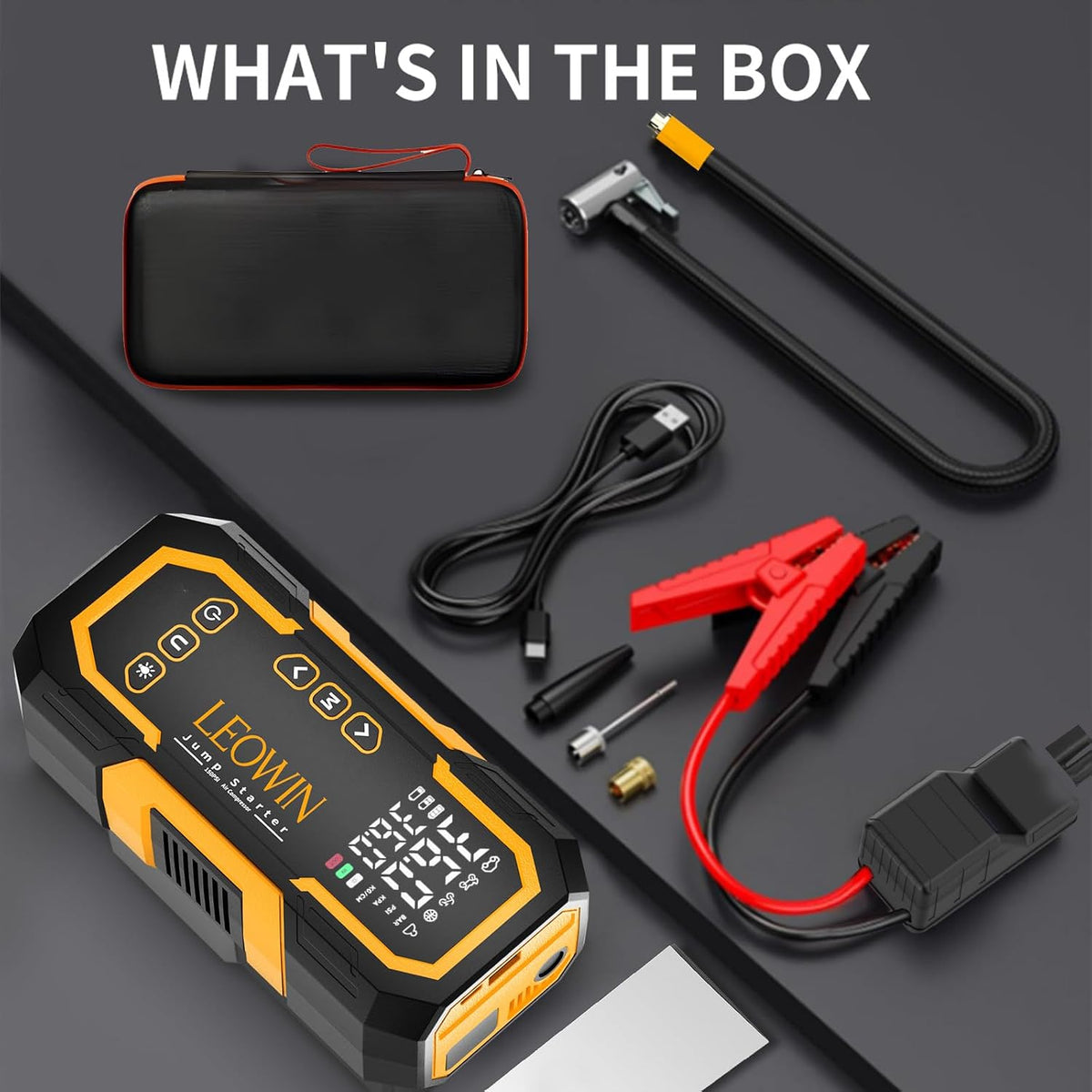 LEOWIN Jump Starter with Air Compressor Portable, Yellow