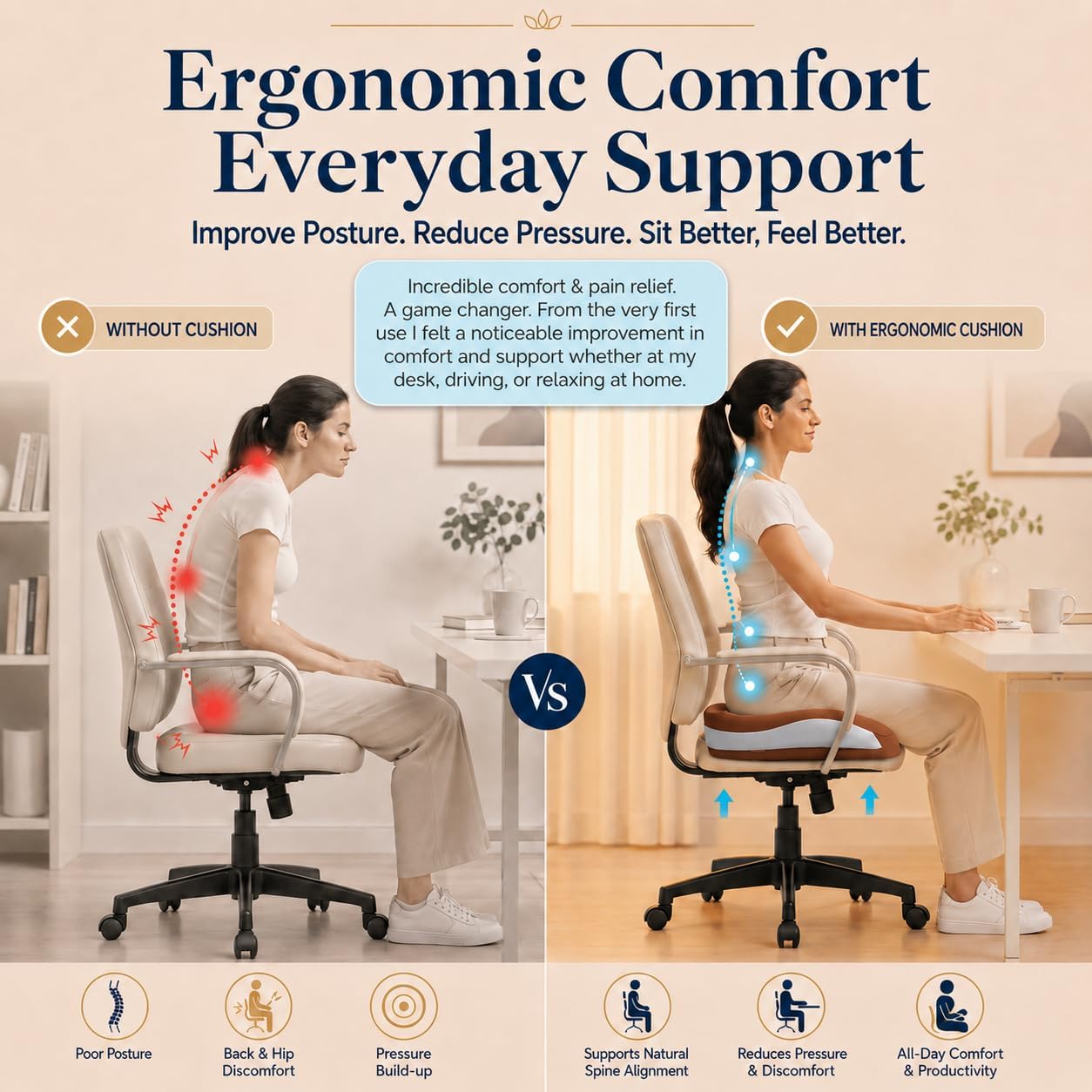 Seat Cushions for Office Chairs Wheelchair Cushion for Long Sitting Back Pain,Memory Foam Seat Car Computer Desk Chair Cushion,Coccyx Cushion for Tailbone Pain Relief Cushion Office Chair Brown
