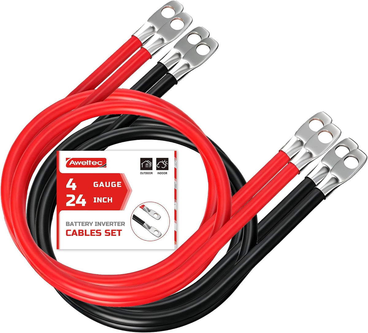 4 AWG Battery Cable 24 Inch,All Copper Inverter Cables,Red&Black