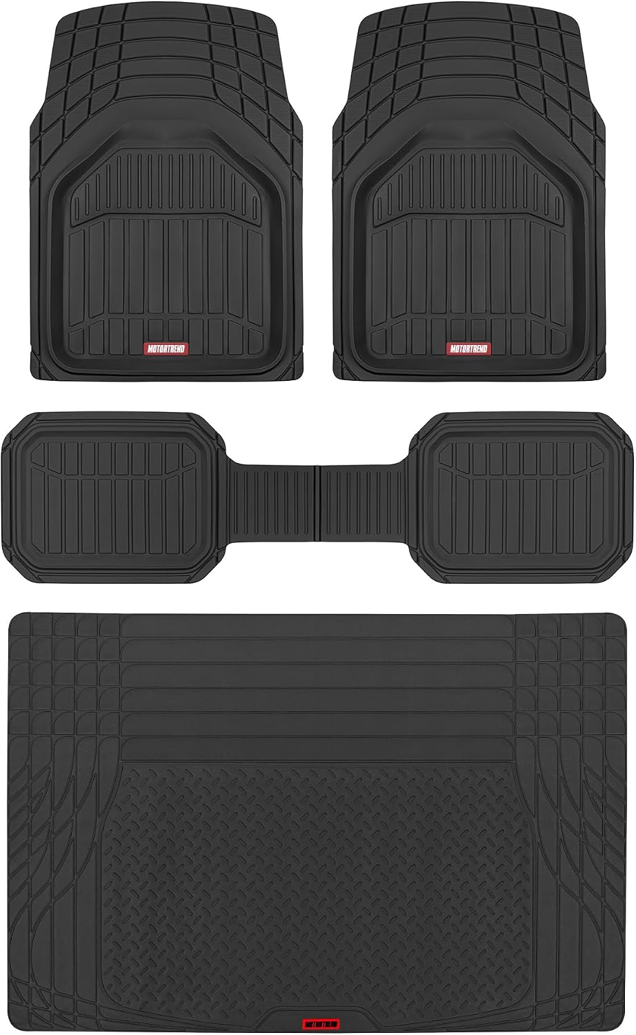 Motor Trend FlexTough Plus-2 Piece Front Car Floor Mats- Black Contour Liners-Deep Dish Heavy Duty Rubber Floor Mats for Car SUV Truck & Van-All Weather Protection, Universal Trim to Fit