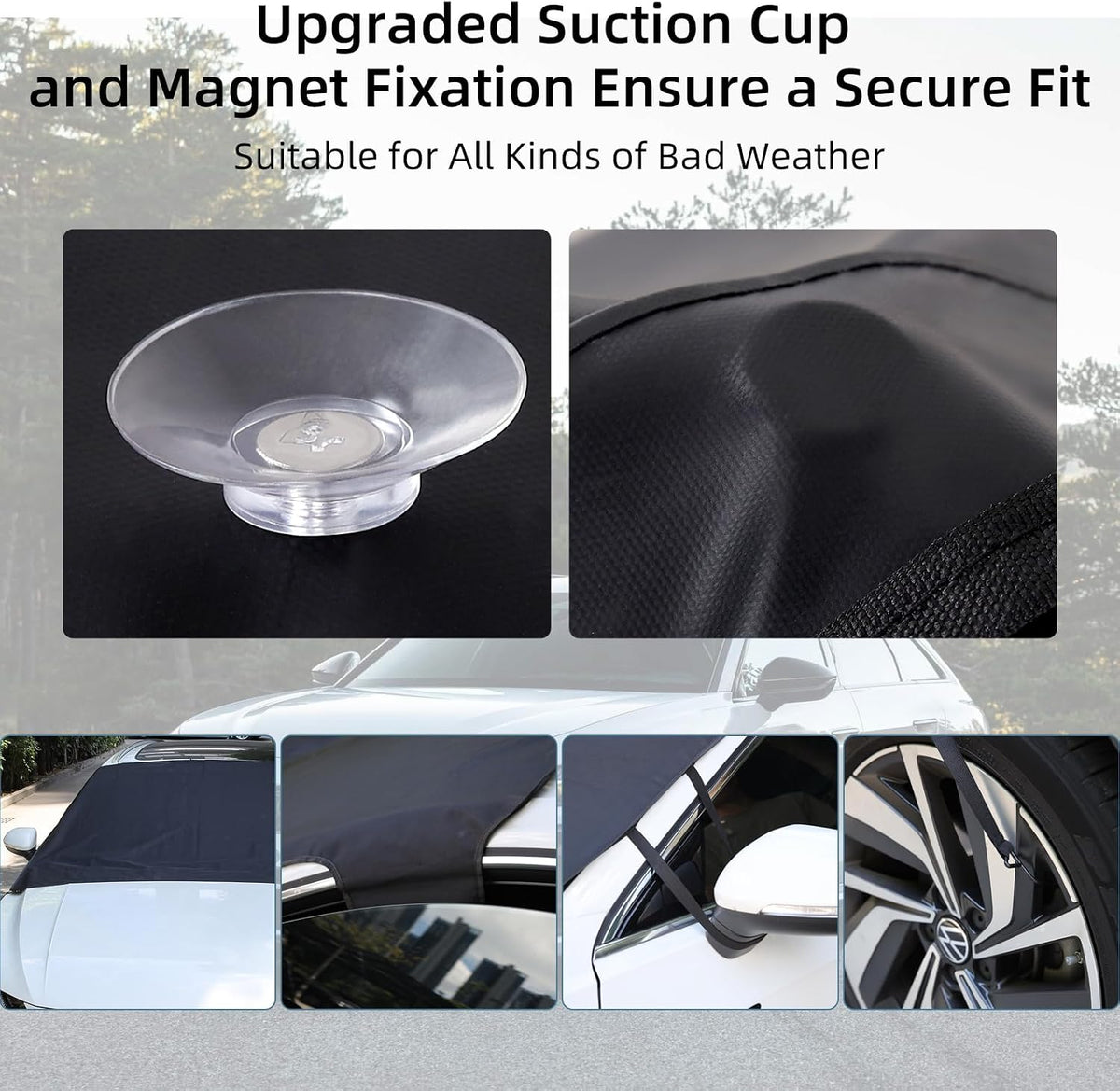 RUPSE Magnetic Windshield Cover for Ice and Snow - Heavy-Duty 900D Oxford Fabric, Quick Snow Removal, Super Waterproof, Suitable for Most sedans, Cars and SUVs