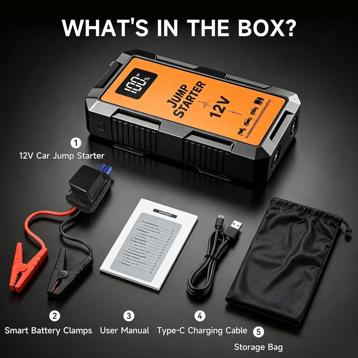 6000A Car Jump Starter, Battery Jump Starter Portable for 6L Gas Engines,12V Battery Jump Box with Jumper Cables, Power Bank with USB Type-C Ports