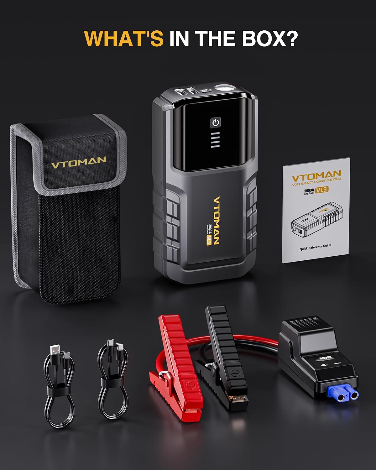 VTOMAN VL3 3000A LiFePO4 Portable Jump Starter for Up to 7L Gas & 5L Diesel