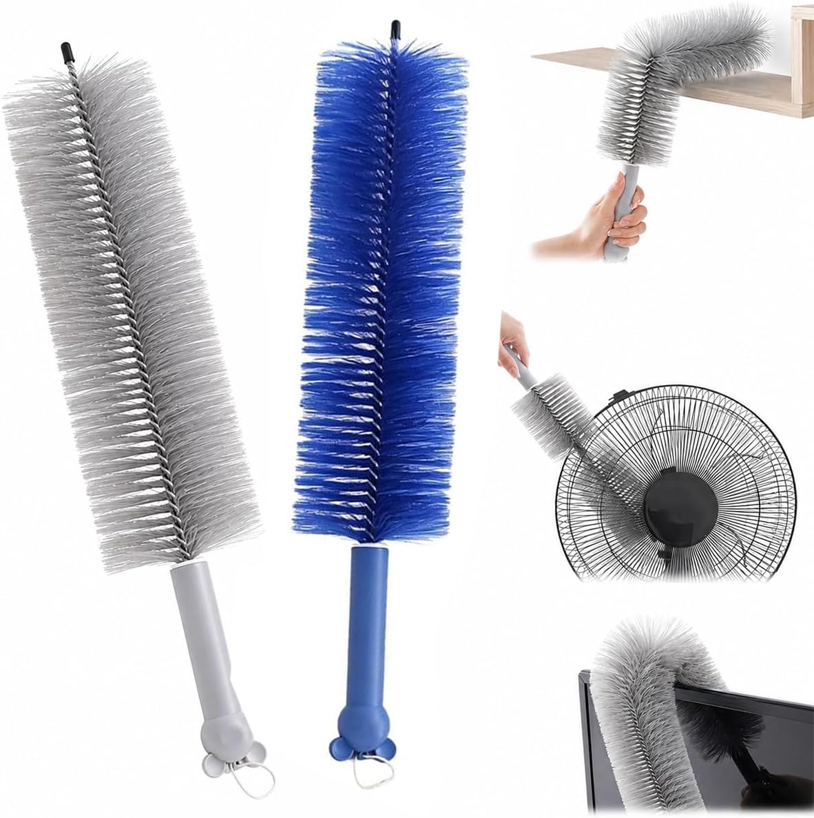 2026 New Bendable Microfiber Duster, Upgrade Reusable Bendable Cleaning Brush for Home Electric Fan Air Conditioner Car Vent Curtains Cleaner(Gray)
