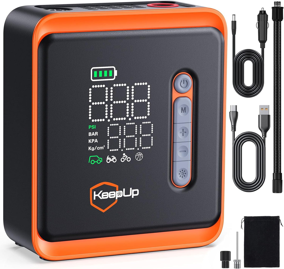 Tire Inflator Portable Air Compressor -Upgraded Air Pump for Car Tires with Tire Pressure Gauge (Max 150 PSI), Auto Shut-Off Tire Pump with LED Light for Car Motor Bike Ball
