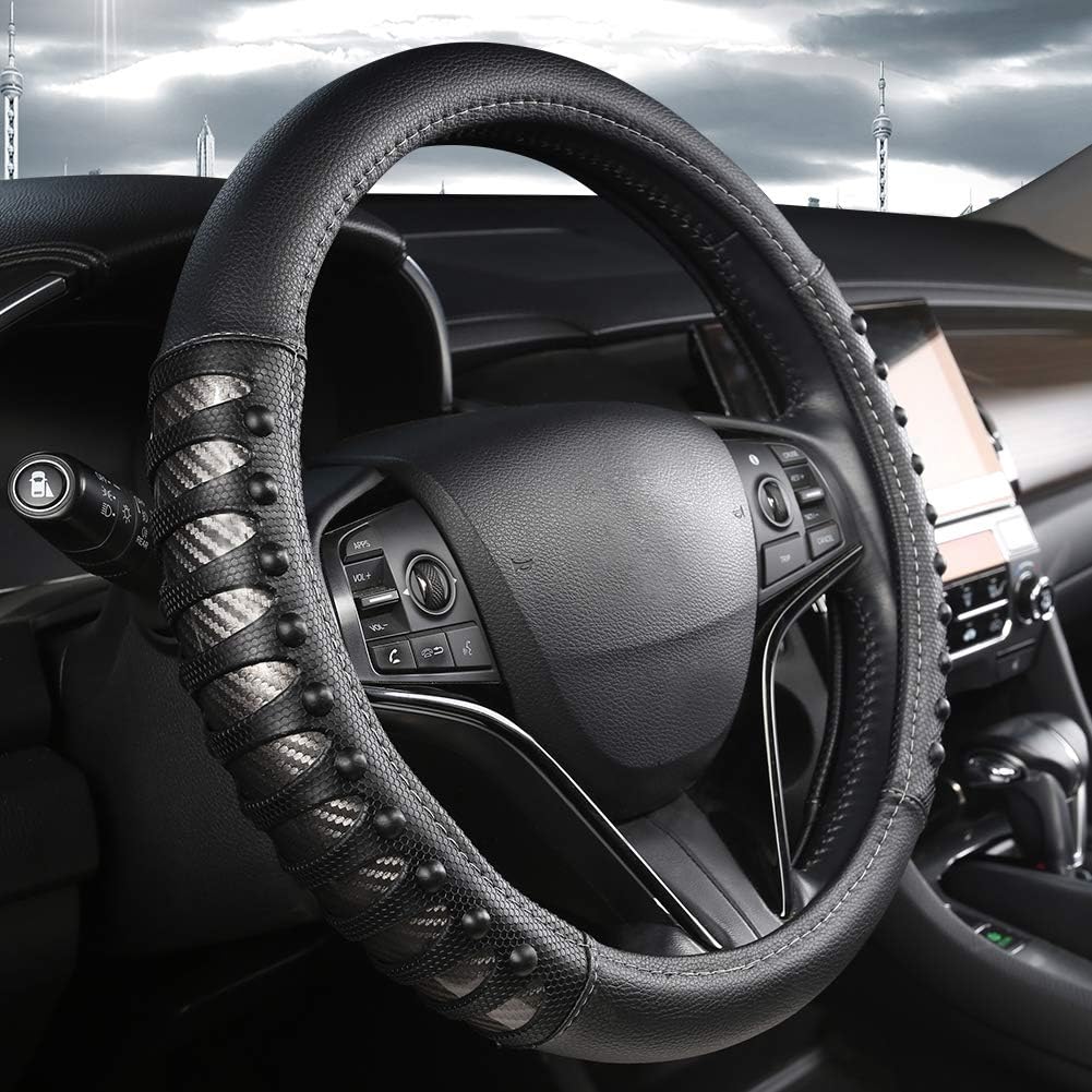 West Llama Thin Slim Car Steering Wheel Cover, Universal 14.5-15 inch Nappa Leather Steering Wheel Cover, Ultra Thin, Anti-Slip, Breathable(Black-Standard Size)