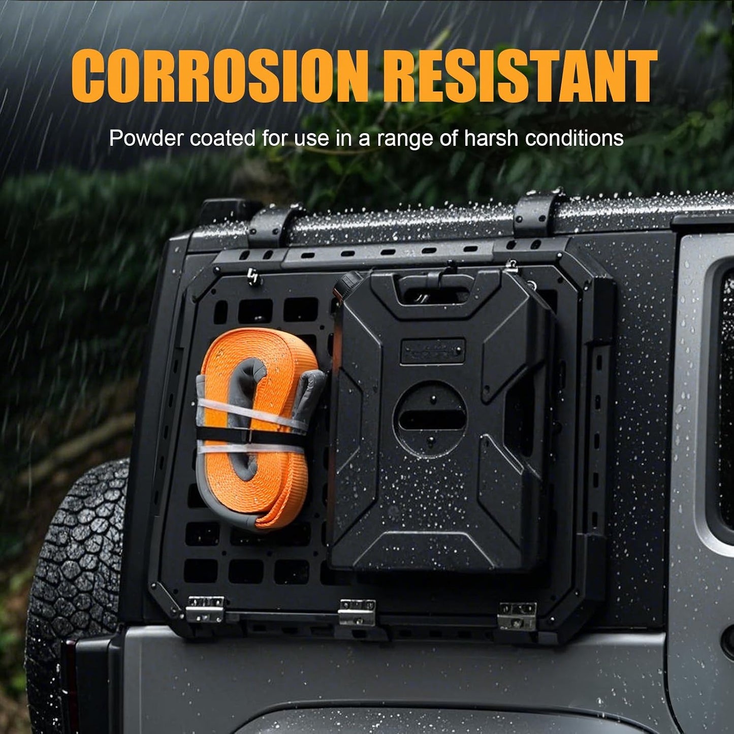 Multifunctional Rear Window Storage Panel Compatible with 2007-2018 Jeep Wrangler JK 4 doors Openable Design Tactical Molle Platform for Tools, Gear & Accessories Durable Modular Storage Solution,2pc