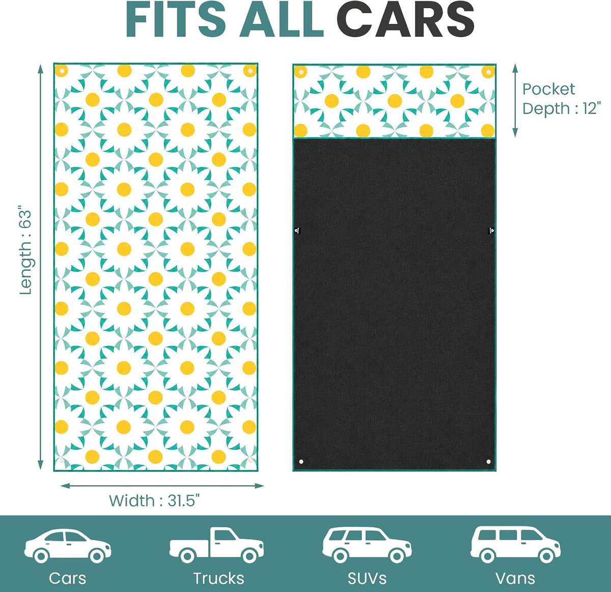 Car Seat Cover Towel for Front Seats Non-Slip with Headrest Pocket & Strap