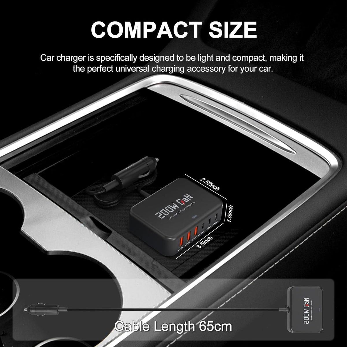 Dzytnsy 200W Car Fast Charging Station,6 Ports, Compatible with MacBook pro/Air/M5 M4 M3 M2 M1/Dell/Lenovo/HP,for iPhone 17/16/15 Series,Samsung Galaxy S26/S25 Ultra/S24 Series and More