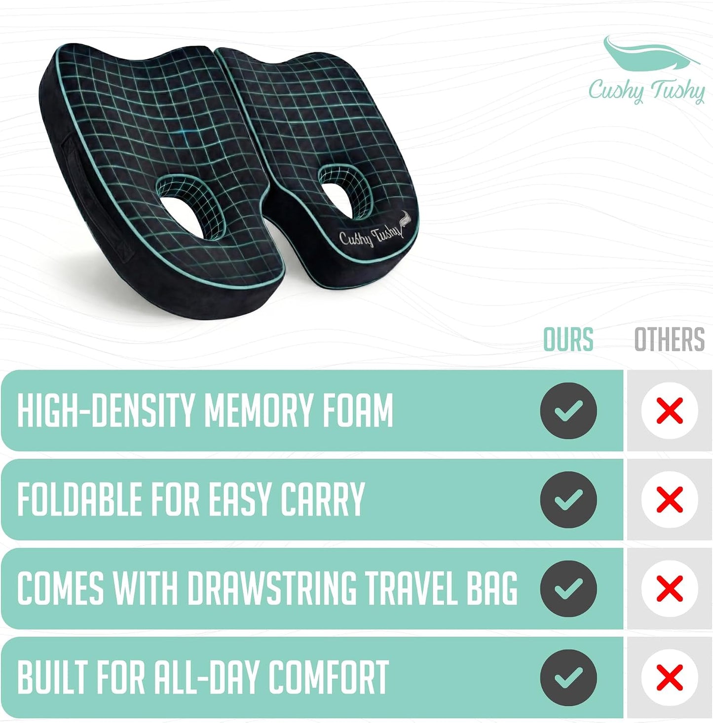 Cushy Tushy Premium Foldable Piriformis Seat Cushion - Piriformis Pain and Sciatic Pain Relief Cushion - for Home & Office Use, Perfect for Travel or Driving