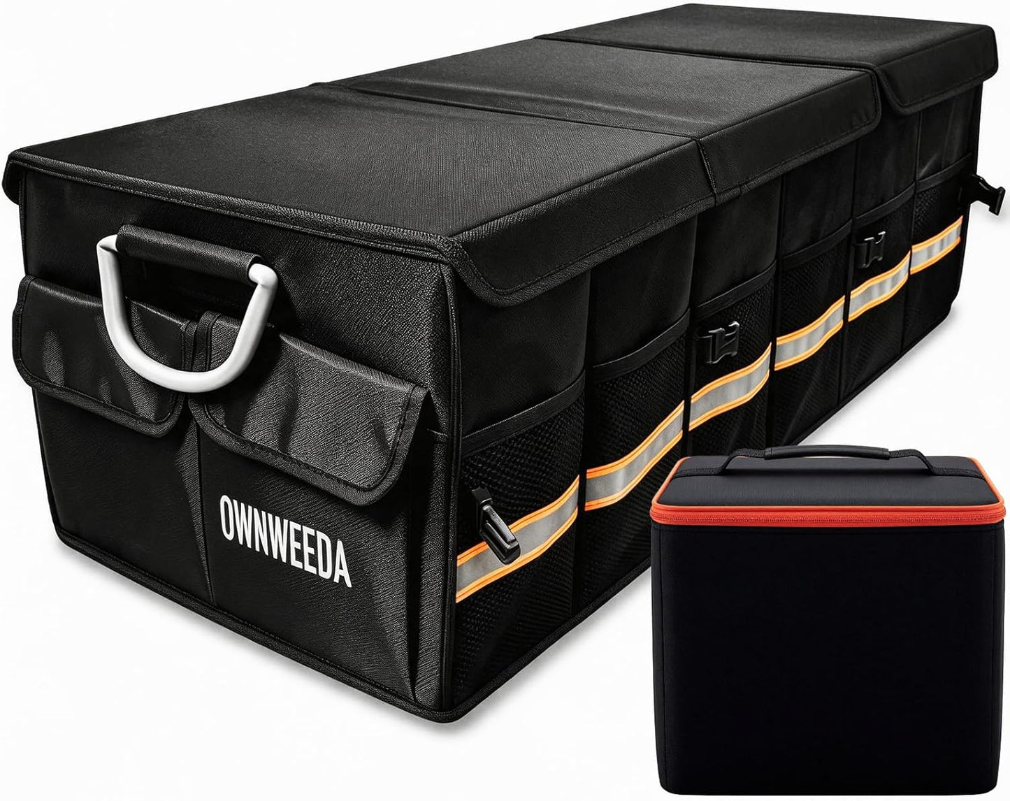 90L Large Car Trunk Organizer with 30L Removable Leakproof Cooler Bag, Collapsible Storage Bin with Lid & Dividers, Heavy Duty Accessories for SUV Sedan, Ideal for Grocery Camping Road Trip