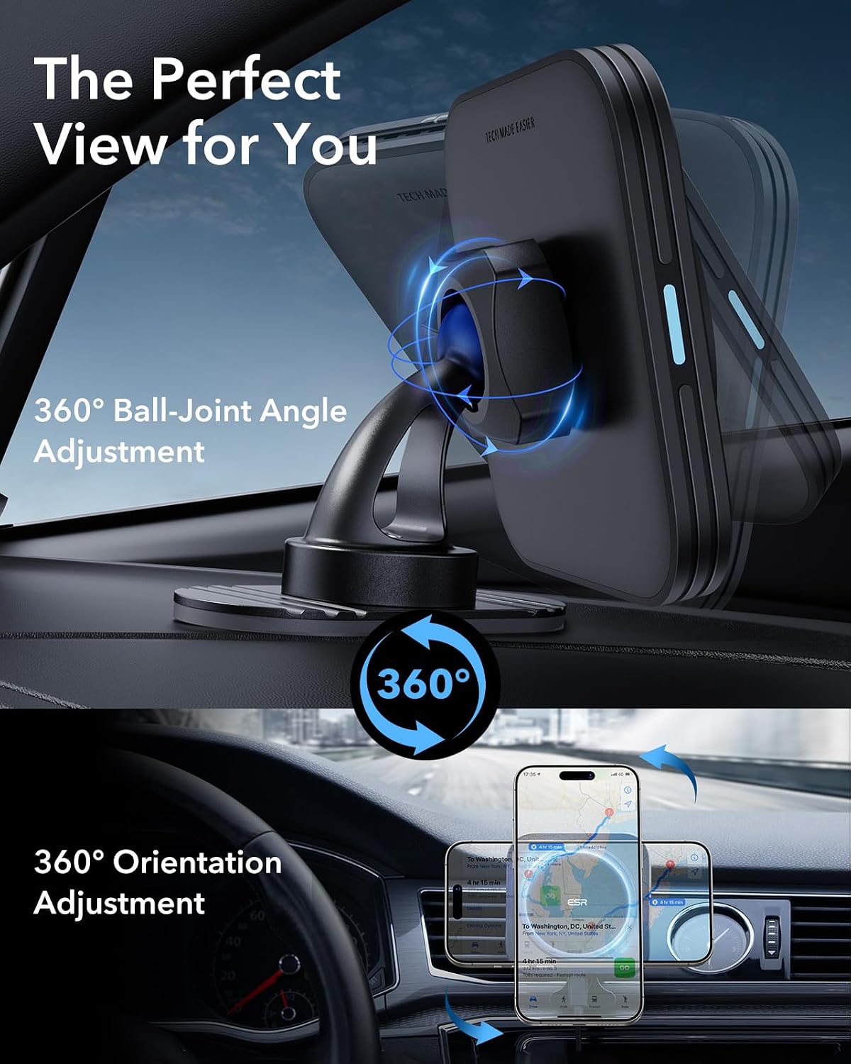 ESR for MagSafe Car Mount Charger for iPhone Duo/18 Pro/17-12, Samsung S26
